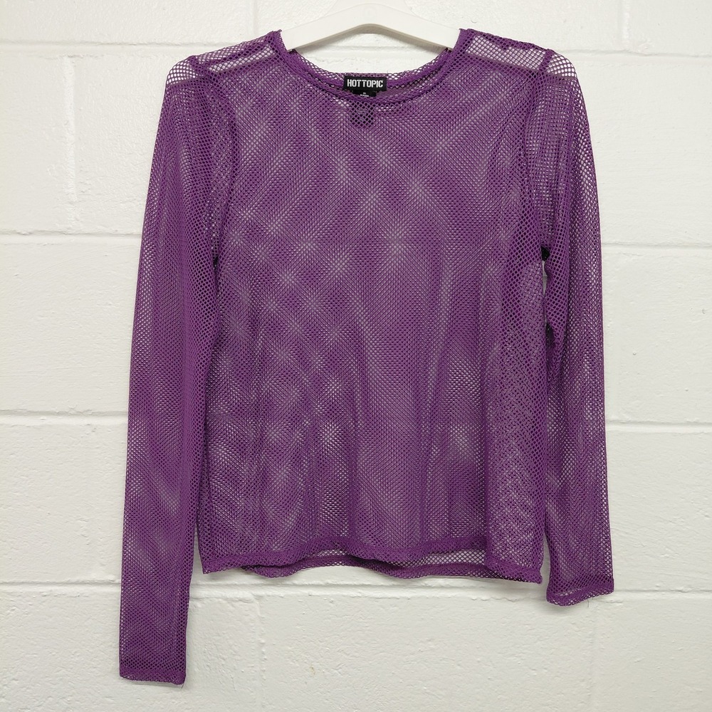Hot Topic Purple Mesh Long Sleeve Assymetrical Top MEDIUM‎ Nylon & Spandex *Read